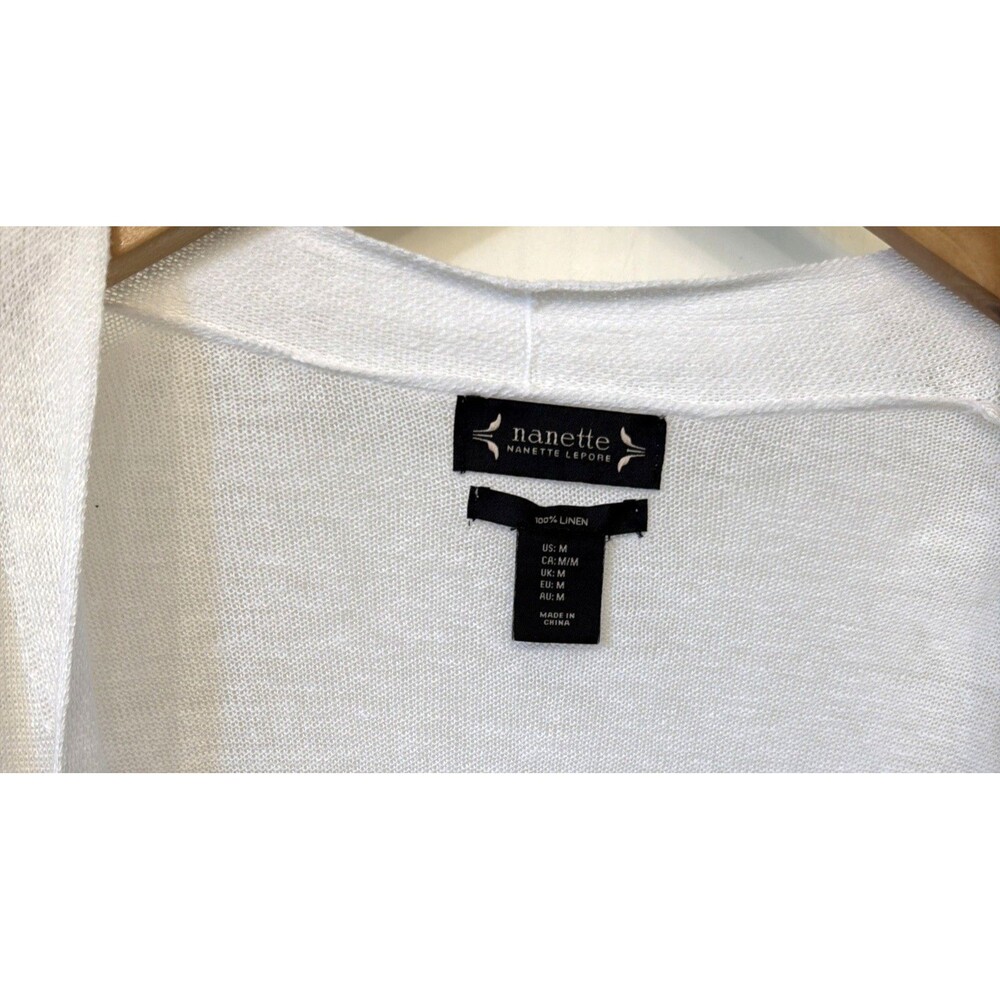 NANETTE LEPORE 100% Linen White Cardigan Open Front M Pointelle Dainty Coquette - Picture 7 of 13